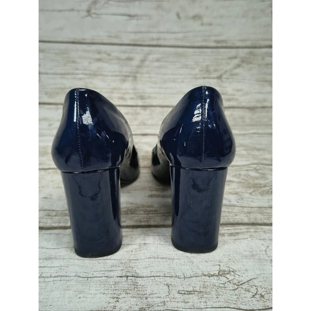 Gravitypope Navy Blue Patent Leather Block Heels Size 39